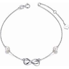 SISGEM 14K Gold Infinity Anklets For Women, Real Pearl Love Knot Ankle Bracelet Jewelry Gifts For Her, 8.6-10.2 Inch