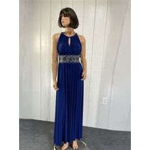 R&M Richards Dress Midi Beaded Waist Halter Gown Peacock Blue Size 8