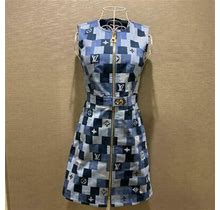 Used 2020Ss Louis Vuitton Denim Dress Women Xs Size Blue Denim Color