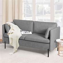 LINLUX 55'' Upholstered Loveseat Sofa Couch, Fabric Love Seat With 2 Pillows And Iron Legs, 2 Seater Small Couches For Small Spaces, Office, Bedroom,