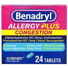 Benadryl Allergy Plus Congestion Ultra Tablets, 24 Count Each (12)