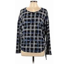 Floral & Ivy Long Sleeve Top Blue Plaid Scoop Neck Tops - Women's Size Large