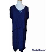 Connected Woman Blue Dress 18W Beaded Crinkle Short Sleeve