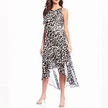 Eliza J Dresses | Eliza J Leopard Print Ruffled Midi Chiffon Dress Size 10 | Color: Black/White | Size: 10