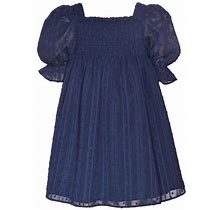 Bonnie Jean Kids' Clip Dot Metallic Puff Sleeve Dress In Navy At Nordstrom, Size 4