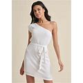 Women's One-Shoulder Sequin Dress - White, Size S By Venus
