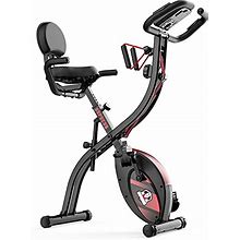HAPBEAR Folding Exercise Bike Magnetic Foldable Stationary Bike, 3 in 1 Mode Indoor Upright Fitness Workout X-Bike With 8-Level Resistance And Arm Re