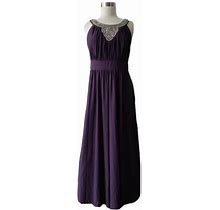 Bridesmaid Purple Embellished Beaded Collar Sleeveless Gown Dress