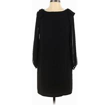 Ann Taylor Casual Dress - Shift Boatneck Long Sleeve: Black Solid Dresses - Women's Size 2 Petite