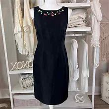 Talbots Petite Size 2 Little Black Dress. Floral. Sheath, Professional