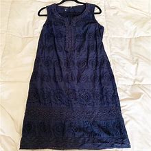 Talbots Dresses | Talbots Navy Blue Embroidered Eyelet Floral Dress | Color: Blue | Size: 8
