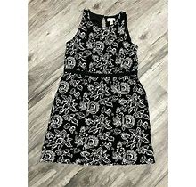 LOFT Petite Printed Sleeveless Scoop Neck Womens PS Black& Beige Waist Dress