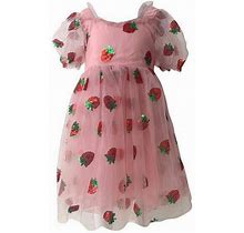 Lola + The Boys Girl's Strawberry Sequined Tulle Dress, Size 2-14, Pink, 6, Girls Apparel Dresses