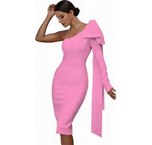 Maketina Womens One Shoulder Ruffle Long Sleeve Bandage Dress Club Cocktail Dresses