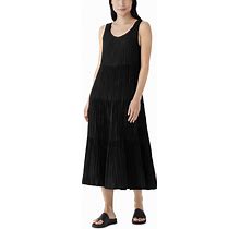 Eileen Fisher Women's Crinkle Silk Tiered Midi Dress - Black - Size M