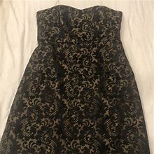 Loft Dresses | Ann Taylor Loft Black Lace Strapless Size 8P Dress | Color: Black/Gold | Size: 8P