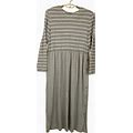 Talbots Dresses | Talbots Womens Dress L Gray Striped Knit Maxi Long Sleeve Button Side Slit | Color: Gray | Size: L