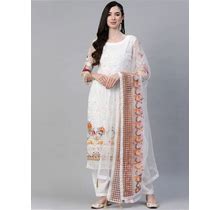 White Floral Embroidered Unstitched Dress Material