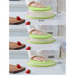 Vented Collapsible Microwave Splatter Cover For Food,Kitchen Dish Bowl Plate Lid Can Be Hung,Fruit Drainer Basket,Green