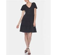 Women's Short Sleeve V-Neck Tiered Dress - Black - Size Medium