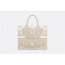 DIOR - Large Dior Book Tote Gold-Tone And White Butterfly Around The World Embroidery (42 X 35 X 18.5 Cm) - Women