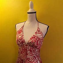 Alyn Paige Dresses | Early 2000S Esc Floral Print Halter Dress ! | Color: Red/White | Size: 8