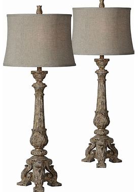 Sylvia Distressed Brown Cream Buffet Table Lamps Set Of 2 - Style 522N0