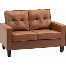 HOMCOM Plush Lounging: Brown 2-Seater Tufted PU Leather Loveseat Sofa | Aosom.Com