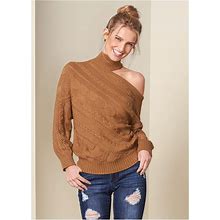 Women's One-Shoulder Turtleneck Sweater - Brown, Size 1X By Venus