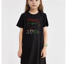 Teen Girls, Happy Year 2024 Pattern Casual Short Sleeve T-Shirt, Blouses Dress Summer Comfy Loose Tee Dresses For 13-16,Black,User-Friendly,Temu