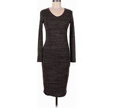 Philosophy Republic Clothing Casual Dress - Midi V Neck 3/4 Sleeves: Black Print Dresses - Women's Size Small