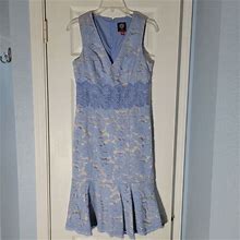 Vince Camuto Dress Womens 0 Light Blue Floral Lace Sleeveless Sheath
