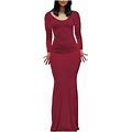 Rinsvye Women's Solid Color V Neck Sexy Long Sleeves Backless Skinny Fit Long Dress Plus Size Dresses For Women Bridesmaid Long Sleeve Plus Size Dress