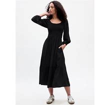 Gap Factory Women's Smocked Scoopneck Midi Dress Black Petite Size S