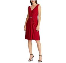 Ralph Lauren Women Red Embellished Gathered Zippered Sleeveless Cocktail Fit Flare Dress Petites 12P