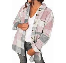 Women's Flannel Plaid Shacket,Button Down Long Sleeve Plaid Shirts 2023 Fashion Fall Casual Clothes Jacket Coats With Pockets