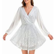 Asfgimuj Party Dresses For Women 2024 Sequin Loose Fitting Dress Party Long Sleeved Casual Loose Mini Short Dress