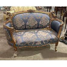Dark Blue Tufted Sofa French Rococo Style Vintage 24K Gold Furniture Gold Leaf