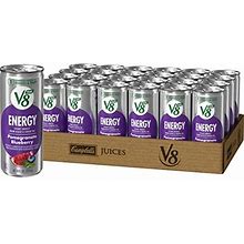 V8 +Energy Pomegranate Blueberry Energy Drink, Made With Real Vegetable And Fruit Juices, 8 Fl Oz Can (Pack Of 24)