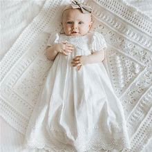 Allie Linen Gown, Lace Christening, White Baptism Gown, LDS Blessing Gown, Linen And Lace, Handmade Heirloom, Pleated Linen Gown, Baby Dress