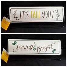 Celebrate! Holiday | Nwt Harvest Reversible Farmhouse Dcor Sign- It's Fall Y'all & Merry & Bright | Color: Green/Orange | Size: Os