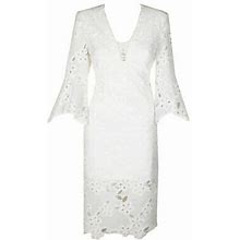 Bardot Ivory Bell-Sleeve Lace-Up Lace Sheath Dress 4-Xs