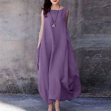 Finelylove Casual Summer Dresses Petite Formal Dresses For Women Crew Neck Solid Sleeveless Maxi Purple