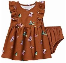 Okie Dokie Baby Girls Sleeveless Flutter Sleeve A-Line Dress | Brown | Regular 18 Months | Dresses A-Line Dresses