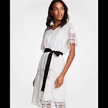 Ann Taylor Dresses | White V Neck Lace Dress Ann Taylor Petite | Color: White | Size: 00P