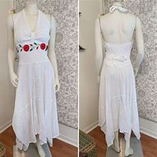 Vintage Dresses | Vintage 1970S Floral Embroidered Gauze Pixie Dress | Color: Red/White | Size: M