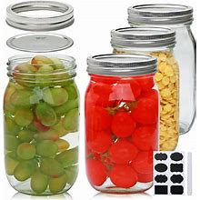 Woaiwo-Q Wide Mouth Mason Jars Set, 32Oz Clear Glass Jars 4-Pack For Storage, Overnight Oats, Snacks, Jam Or Jelly,Canning,Fermenting,Pickling,DIY