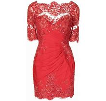 Zuhair Murad - Ruched Floral-Lace Mini Dress - Women - Silk - 40 - Red