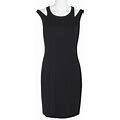 Emma & Michele Scoop Neck Slit Shoulder Sleeveless Zipper Back Solid Shift Knit Dress-BLACK / 12