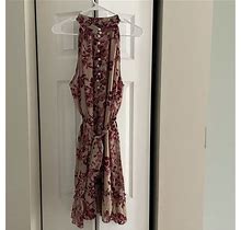 Shein Dresses | Shein Floral Print Belted Halter Dress | Color: Tan | Size: L